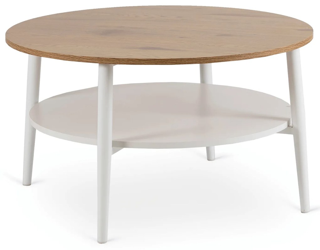 Stolik Kawowy Okrągły PAULO MAX 80 cm Dąb/Biały Skandynawski
