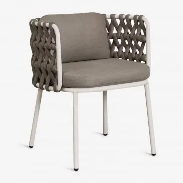 Zestaw 2 Krzeseł Ogrodowych Z Podłokietnikami Z Aluminium I Plecionym Sznurkiem Tevary Gardenia Biel & Tkanina W Kolorze Orzecha Laskowego - Sklum