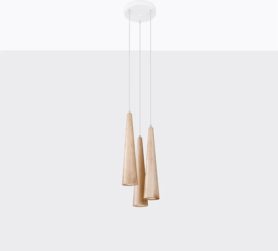 Lampy wiszące skandynawski Ravo, drewno - 3 źródło światła 4000K - L.20 x H.120 cm - naturalne drewno