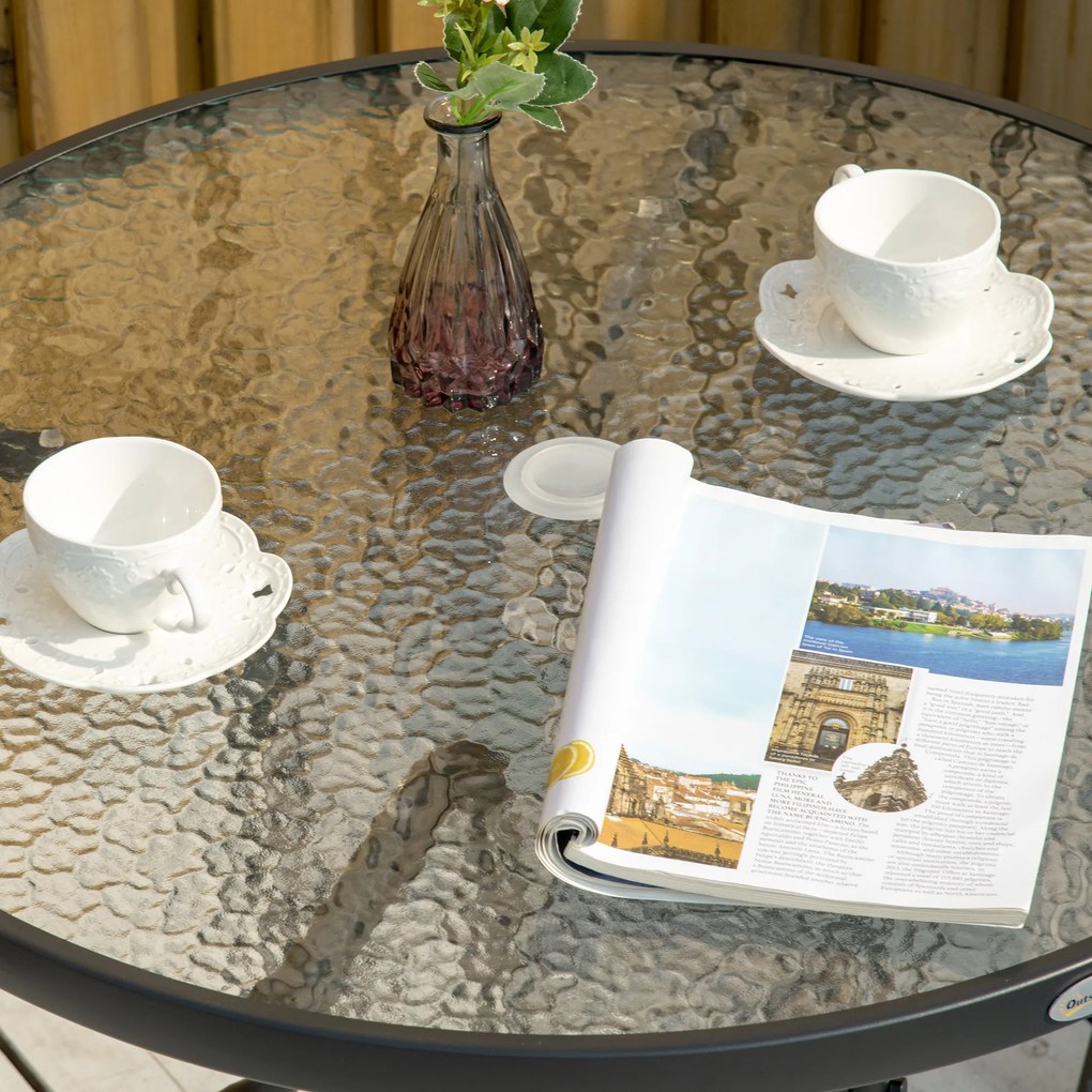Outsunny Stół Ogrodowy z Otworem na Parasol Czarny Szkło Hartowane i Metal Stolik Bistro Balkonowy Ø80x72cm | Aosom PL