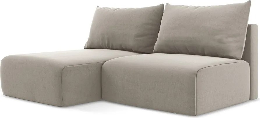 Szarobrązowy aksamitny rozkładany narożnik ze schowkiem (lewostronny/z szezlongiem) Kalena – Makamii