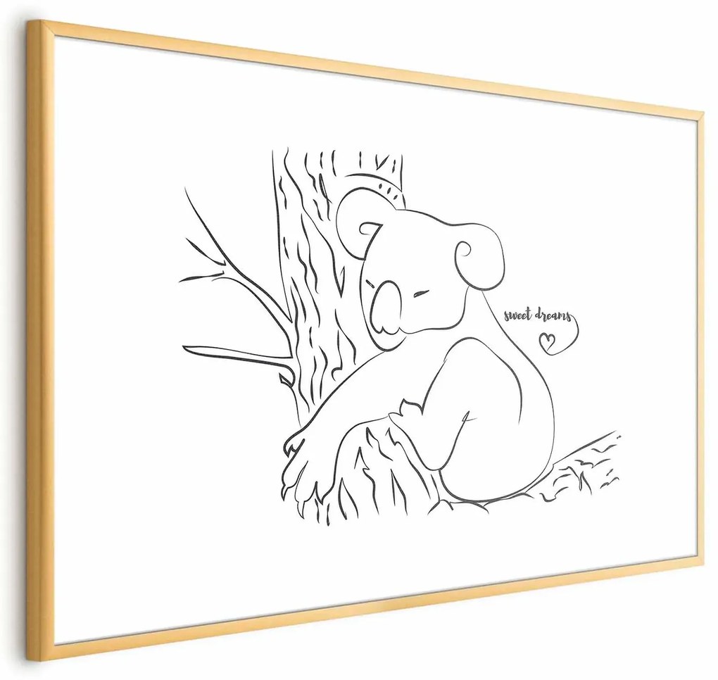 Plakat Śpiący koala 42x29,7 cm z ramą złotą z marginesem ARTGEIST B