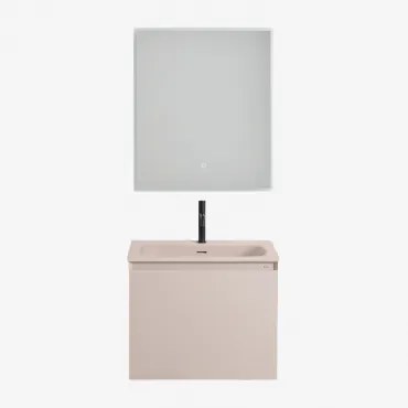 Zestaw Wiszących Mebli Łazienkowych Zintegrowany Z Umywalką Macrae Nature & Prostokątna Lampa Led I Przeciwmgielna 60x70 Cm - Sklum