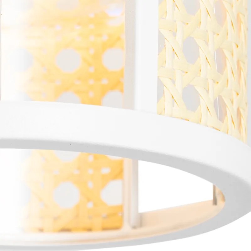 Orientalna lampa wisząca biała z rattanu 3-światłowa owalna - Akira Retro Oswietlenie wewnetrzne