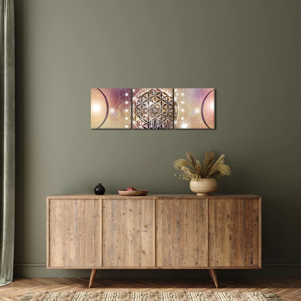 Obraz - Mandala z elementami (z zegarem) (90x30 cm)