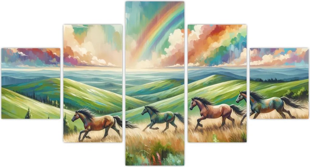 Obraz – Konie galopujące przez krajobraz (125x70 cm)
