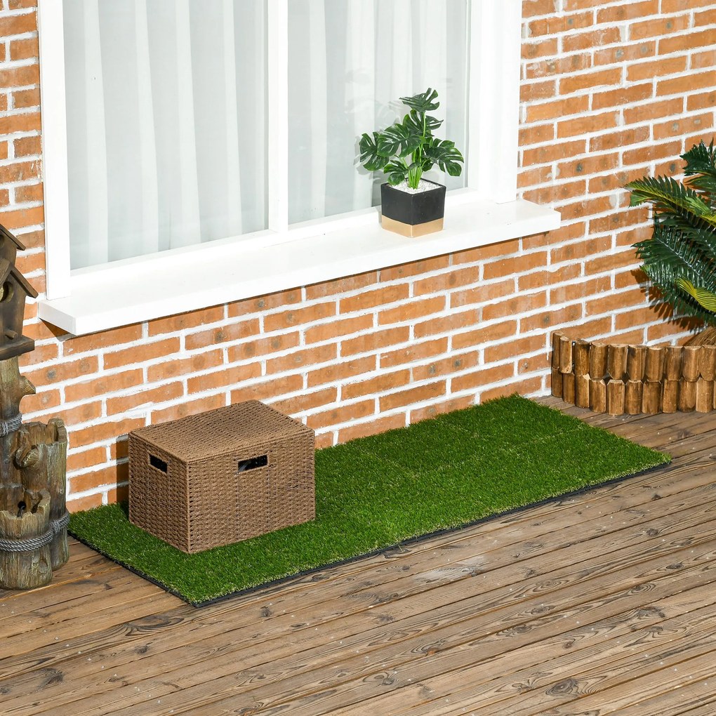 Outsunny 10 Sztuk Sztuczna Trawa 30 x 30 cm Maty Trawne Rolka Trawy Sztucznej 25 mm Plastikowa Ciemnozielona - Idealne do Ogrodu i Balkonu