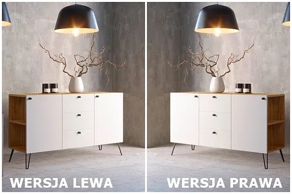 Lewostronna komoda w stylu industrialnym dąb craft + biały - Zorina 6X