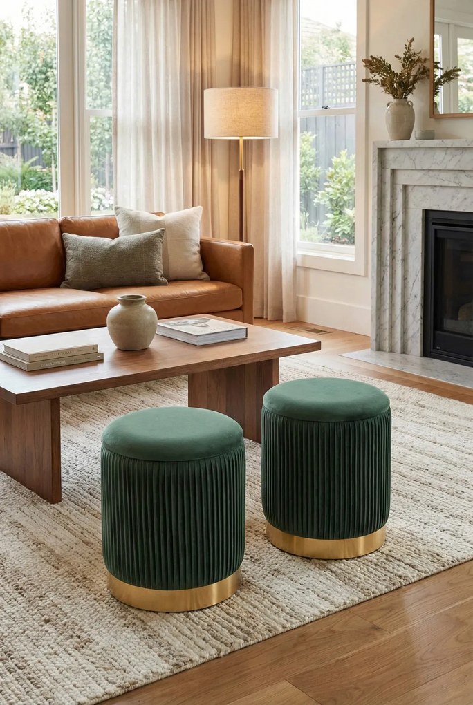 Komplet puf ze schowkiem  zieleńM4-P21