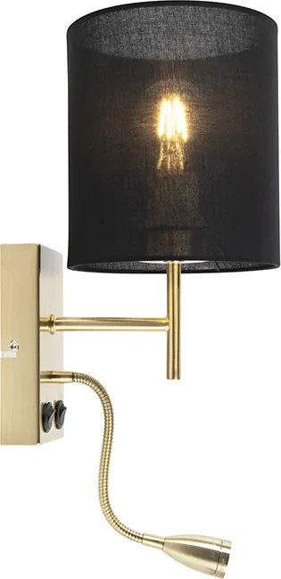 Lampa ścienna w stylu art deco czarna z czarnym bawełnianym abażurem - Stacca