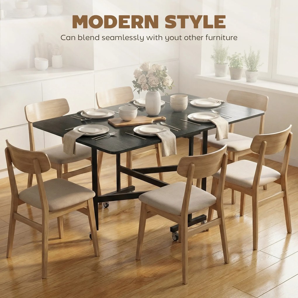 HOMCOM Składany Stół Jadalniany dla 4-6 Osób z 6 Kółkami Mobilny Stół do Małych Przestrzeni 120x80x73 cm Czarny | Aosom PL