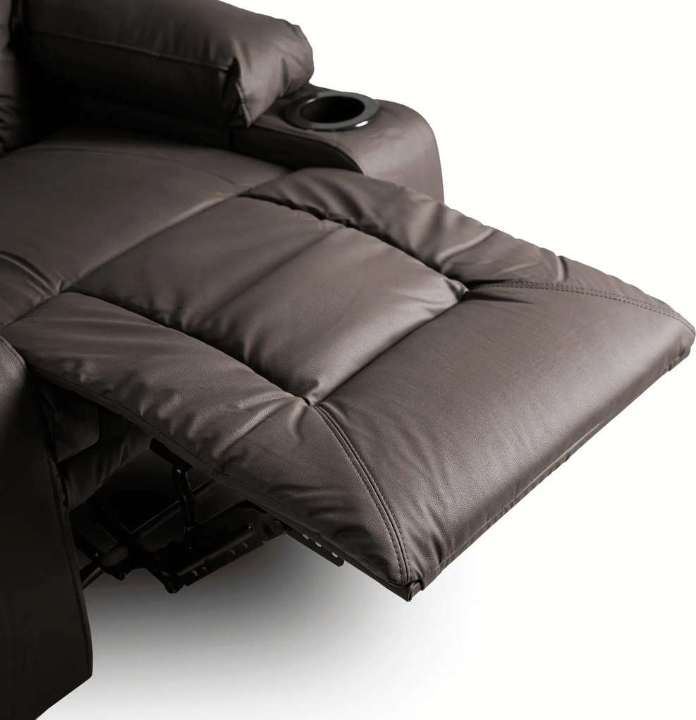 Fotel Masujący BOX Rozkładany Wypoczynkowy z Podnóżkiem Ciemnobrązowy Ekoskóra Nowoczesny
