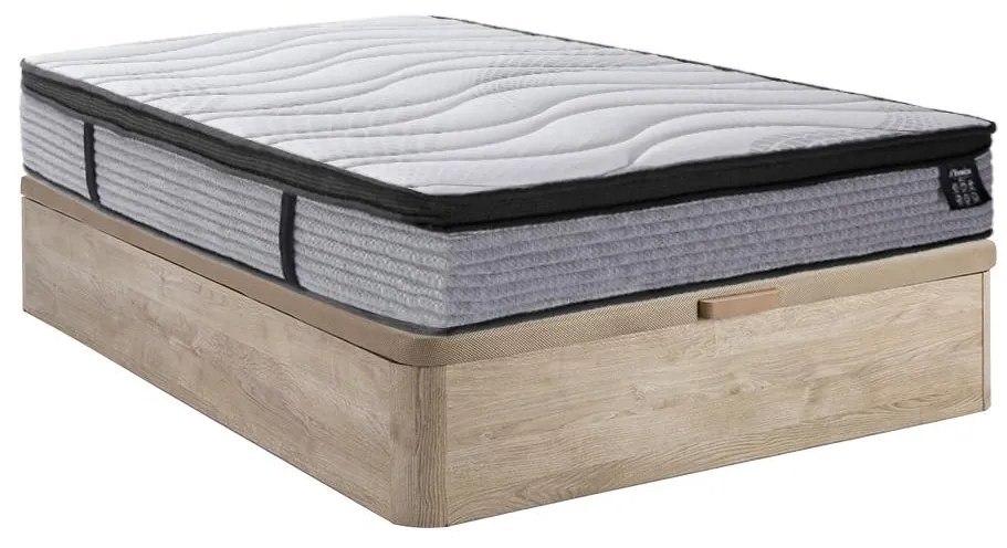 Zestaw 140 x 190 cm stelaż z jasną naturalną skrzynią + materac ze sprężynami kieszeniowymi i zintegrowaną nakładką grub. 25 cm - ANYLA marki YSMÉE