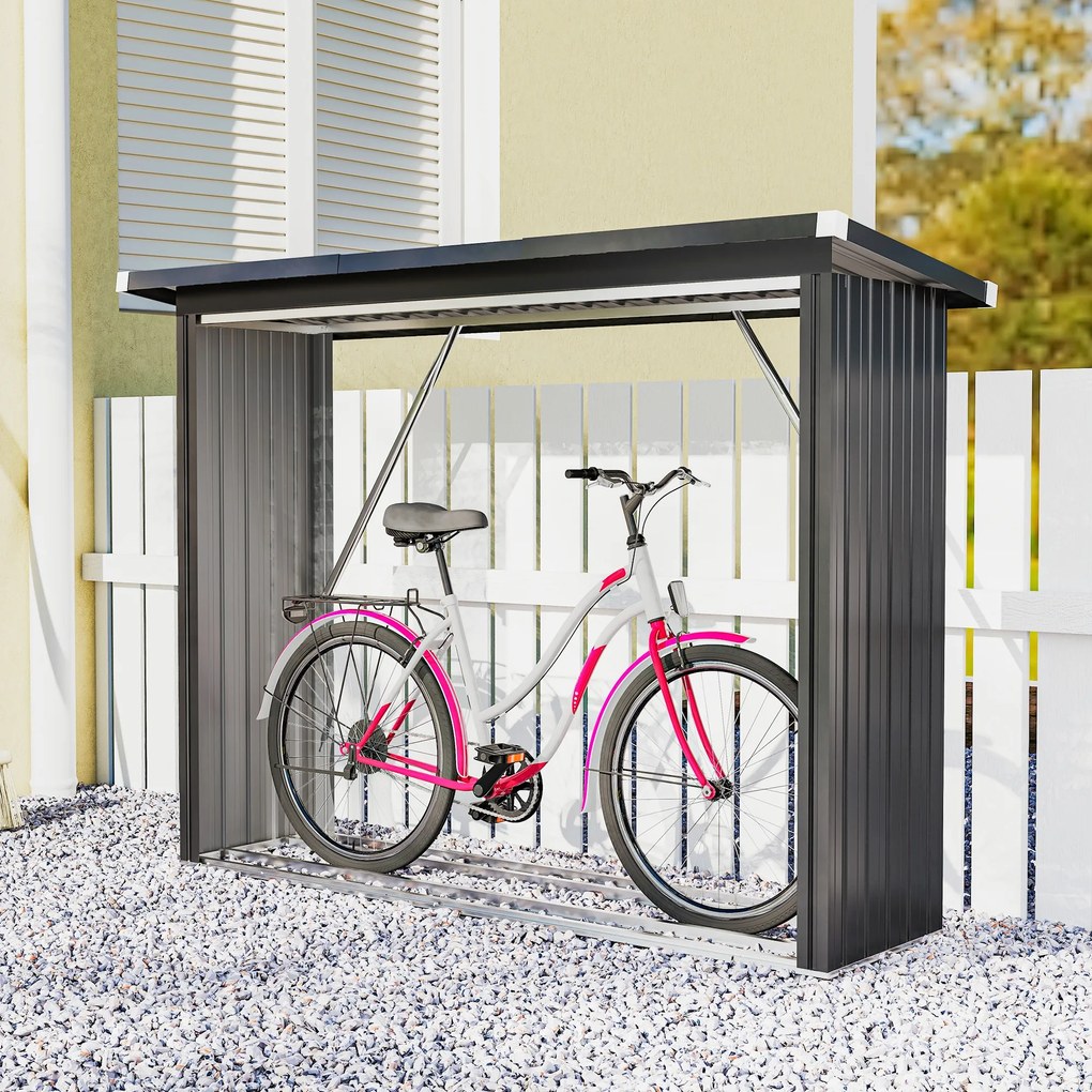 Wiata na drewno opałowe Outsunny, stal ocynkowana, podwyższona podstawa, dach jednospadowy, 213×66,5×150 cm, ciemnoszary