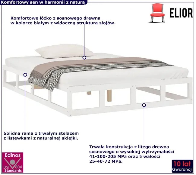 Białe dwuosobowe sosnowe łóżko 140x200 - Kaori 5X