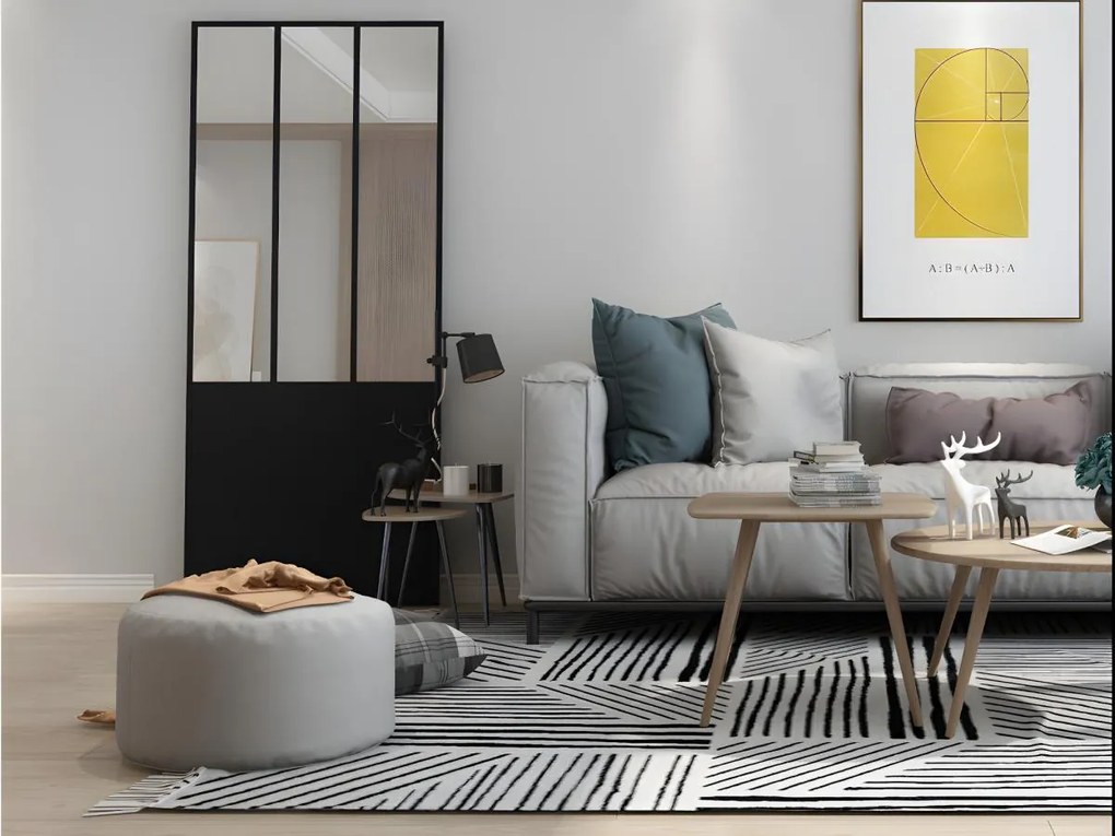 Industrialne lustro w kształcie drzwi EDIMBOURG - Metal - Wys. 180 x Szer. 70 cm - Kolor czarny