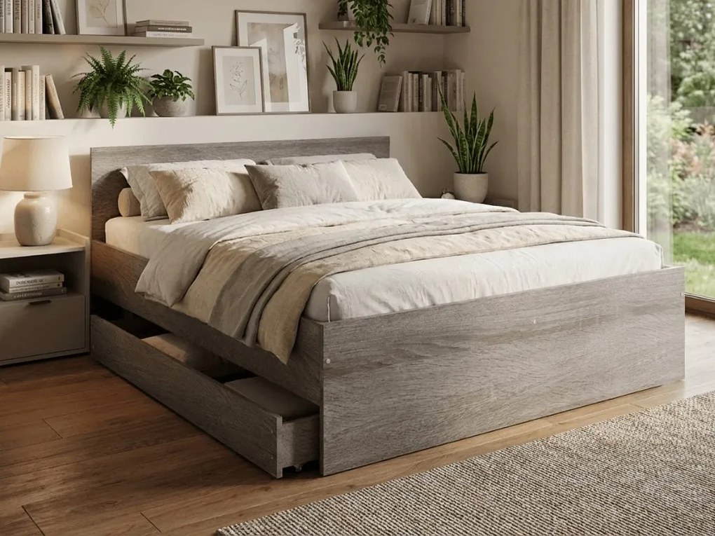 Łóżko ELISA 160 x 200 cm, dąb truflowy Stelaż: Ze stelażem listwowym rolowanym elastycznym, Materac: Materac Coco Maxi 20 cm