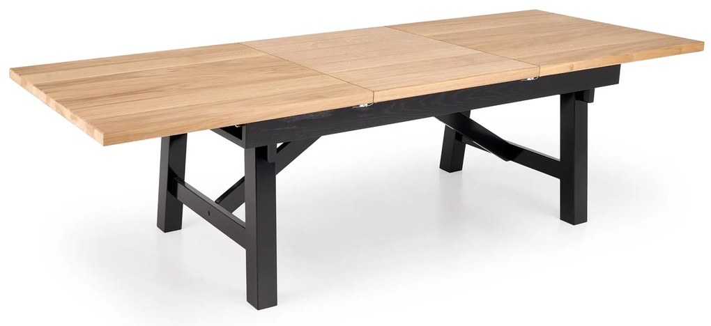 FIESTA stół rozkładany 200-280x100x77 cm dąb naturalny/czarny mieści 8-12 osób