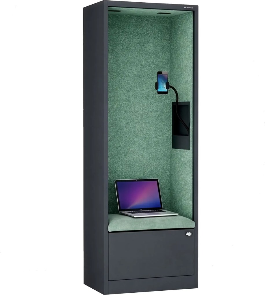Kabina akustyczna z siedziskiem Sally MentalBox, 60 x 40 x 185 cm, antracyt/zielony