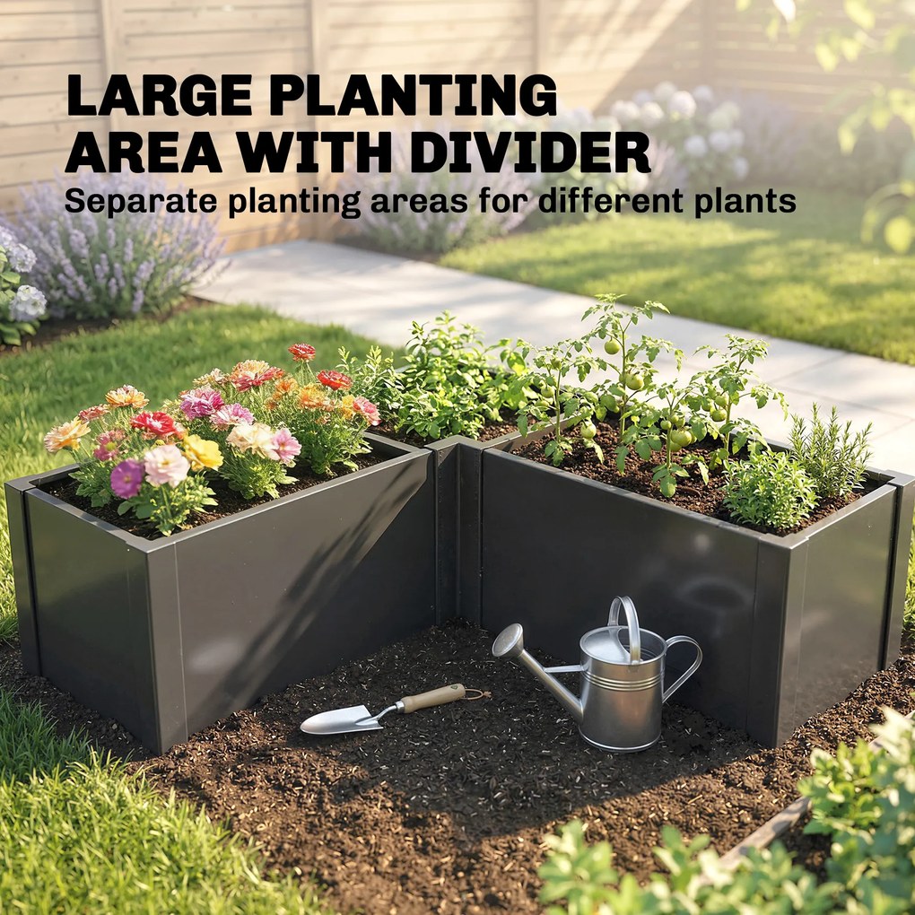 Outsunny Podwyższona grządka w kształcie litery L, odporna na warunki atmosferyczne, wykonana z ocynkowanej stali, 150 x 150 x 55 cm, czarna | Aosom PL