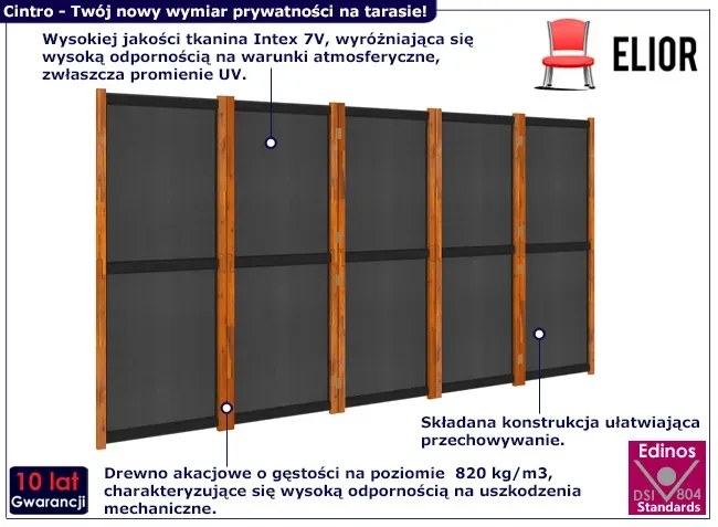 Czarny panelowy parawan tarasowy R5-G18