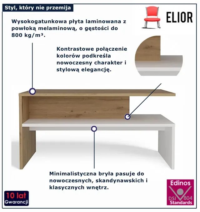 Stolik kawowy dąb artisan + biały T9-E37