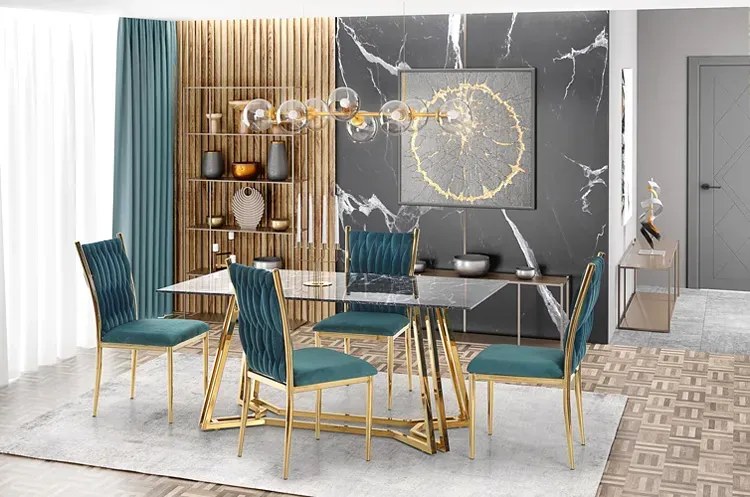Szklany stół do salonu w stylu glamour z marmurkowym blatem -  Metor
