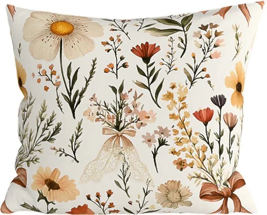 Polibawełniana poszewka na poduszkę FLORAL RIBBON POLY 45x45 cm, kremowa