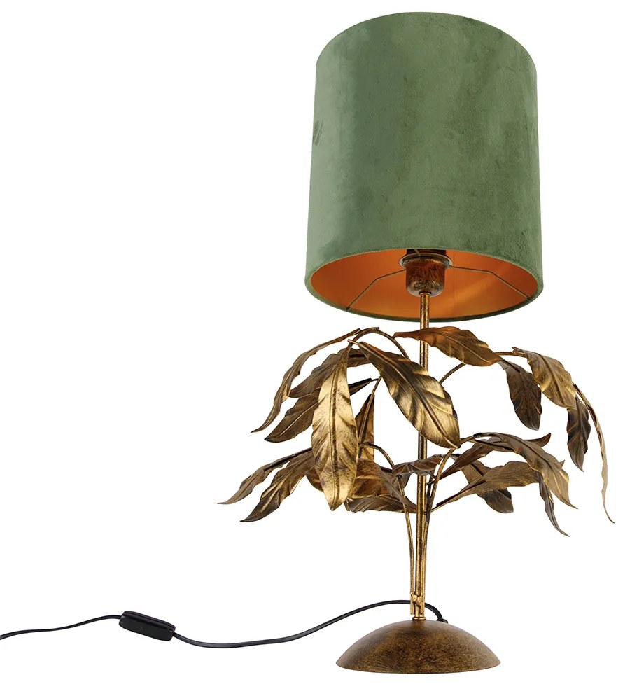 Stylowa lampa stołowa antyczne złoto z zielonym abażurem - Linden klasyczny/Antyczny Oswietlenie wewnetrzne