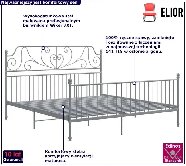 Szare metalowe łóżko dwuosobowe 160x200 cm - Hadson