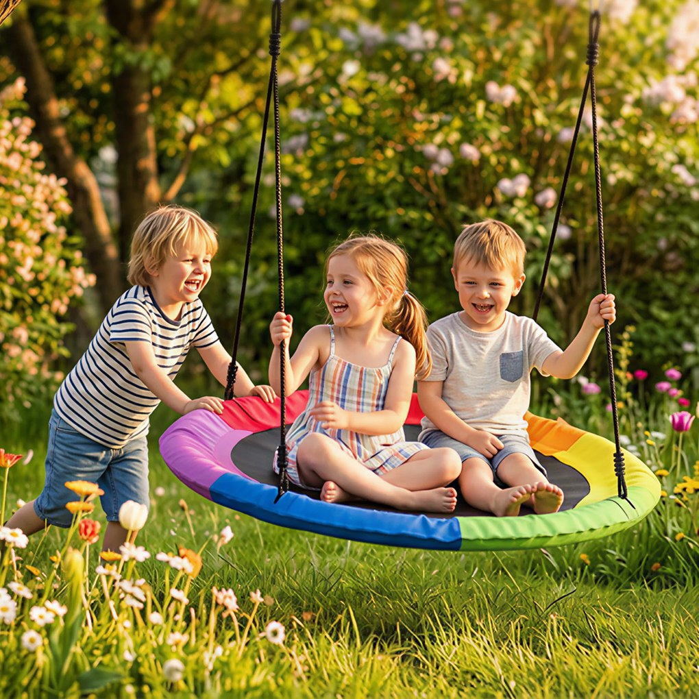 AIYAPLAY Huśtawka Gniazdo Regulowana do 300 kg z Regulowanymi Linami 100 x 100 x 180 cm Wielokolorowa | Aosom PL