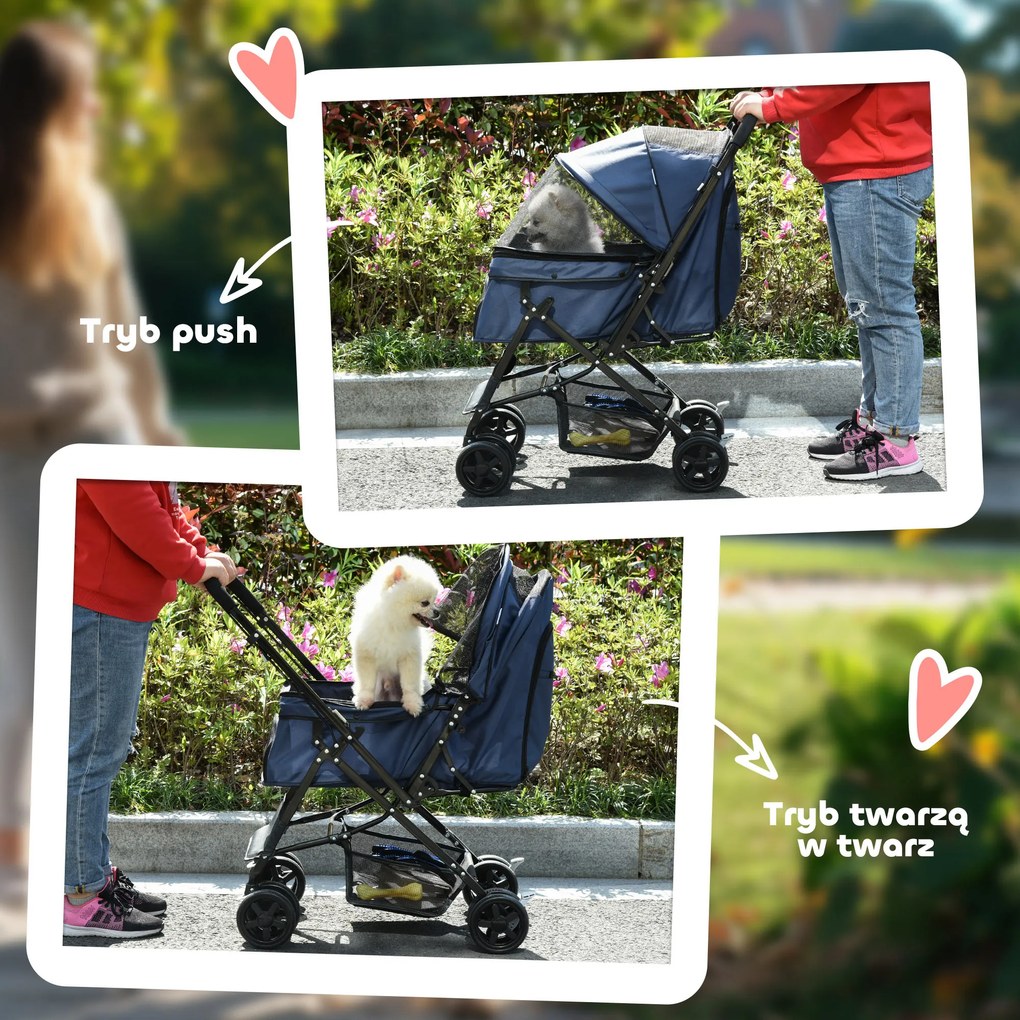 Outsunny Wózek dla Psa Składany z Hamulcami Zabezpieczeniem Niebieski | Aosom PL