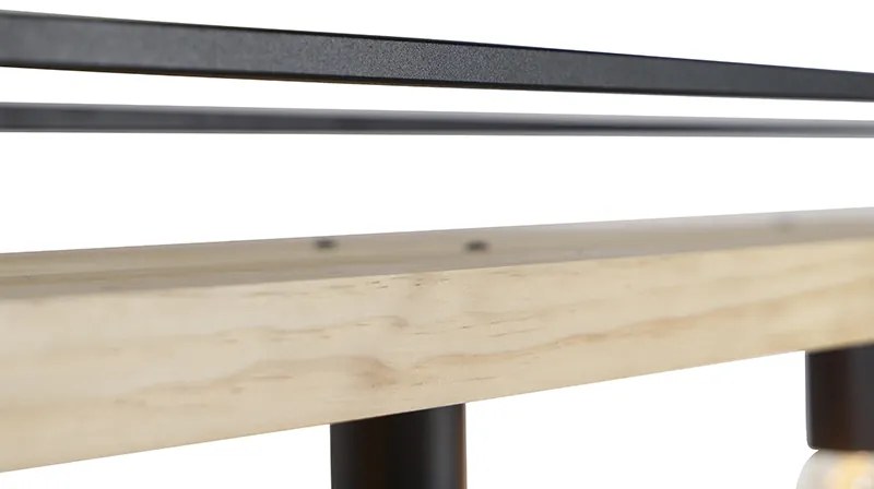 Industrialna lampa wisząca czarna z drewnem 4-światła - ShelfPrzemysłowy Oswietlenie wewnetrzne