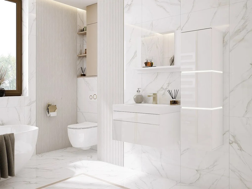 Zestaw mebli łazienkowych, Matowa biel, Połysk biały, 90 x 110 cm