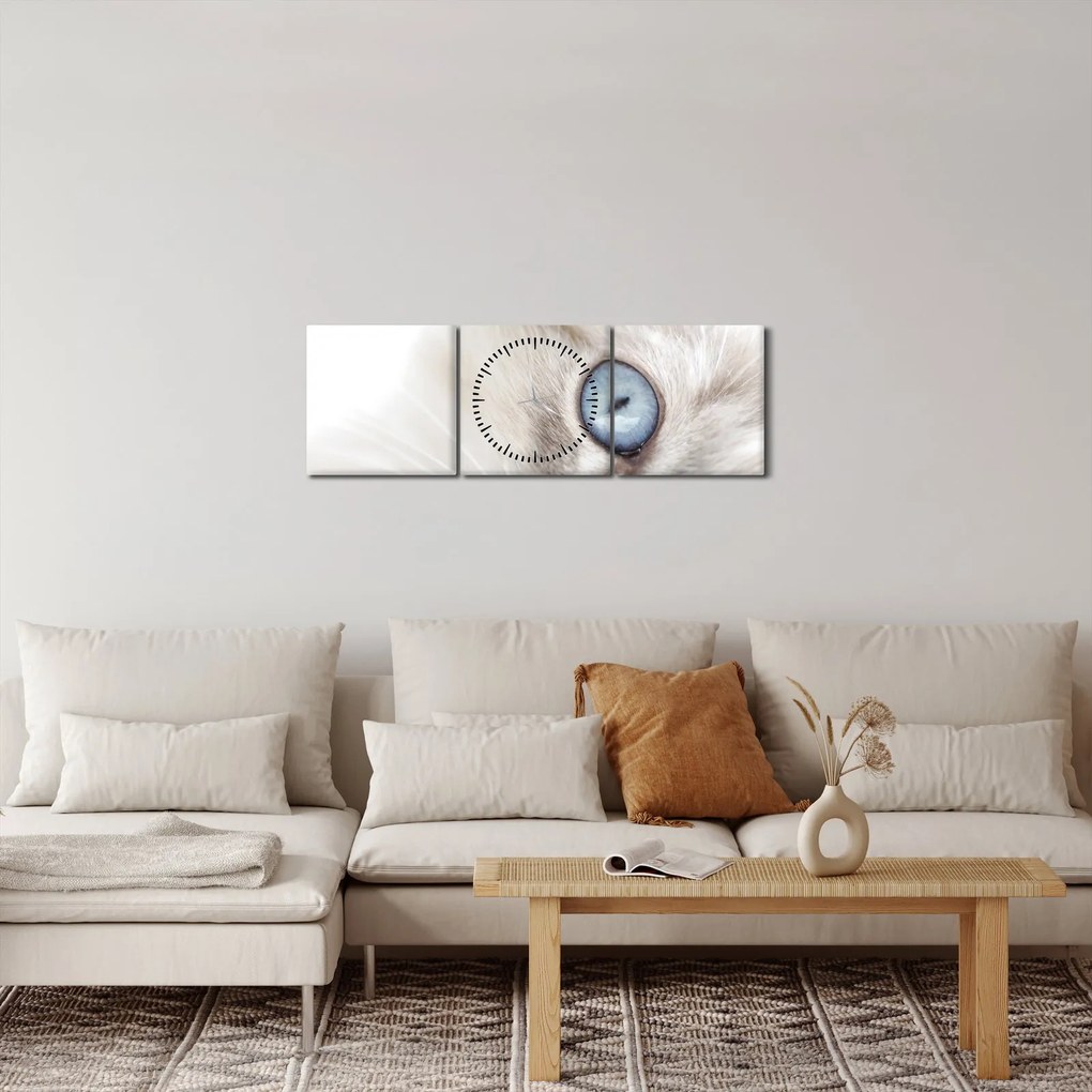 Obraz - Kot z niebieskimi oczami (z zegarem) (90x30 cm)