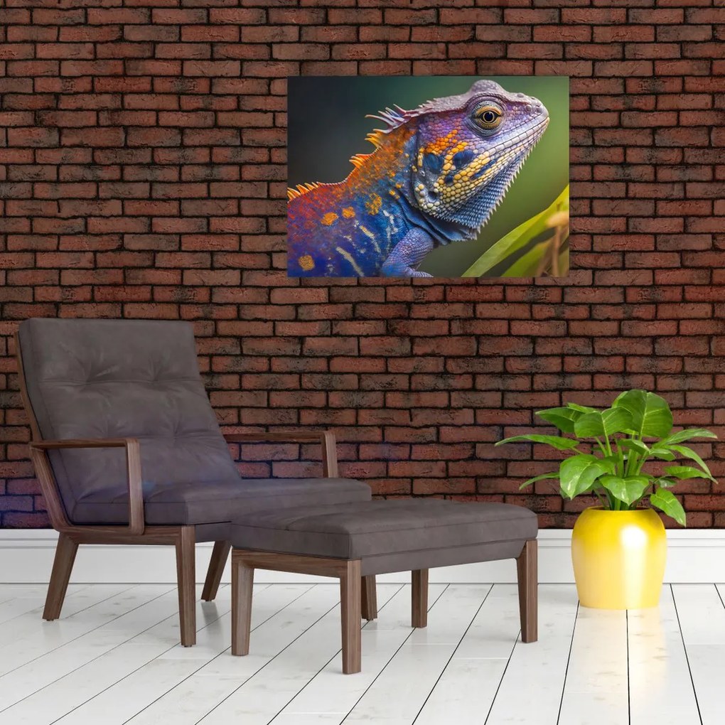 Obraz na szkle - Kolorowy legwan (70x50 cm)