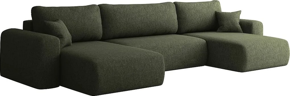 Sofa narożnik CAPRI U, z funkcją spania, do salonu, ciemnozielony