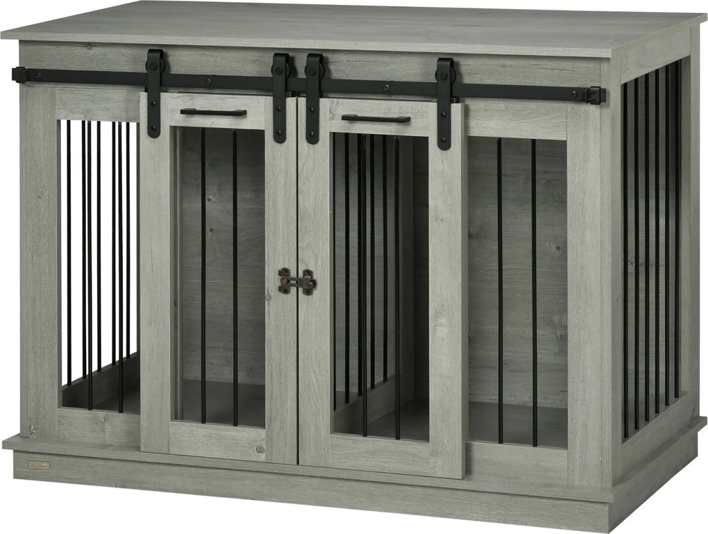 PawHut Klatka dla psów z 2 drzwiami, transporter dla psów, wytrzymały design, zamykana, Szary