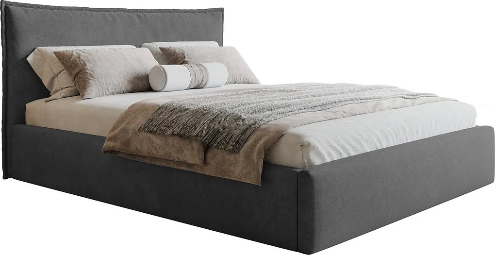 Łóżko z pojemnikiem 160x200 Zenito Slim - stelaż metalowy, zagłowie-poduszka - ciemny szary (Amor Velvet 4321)