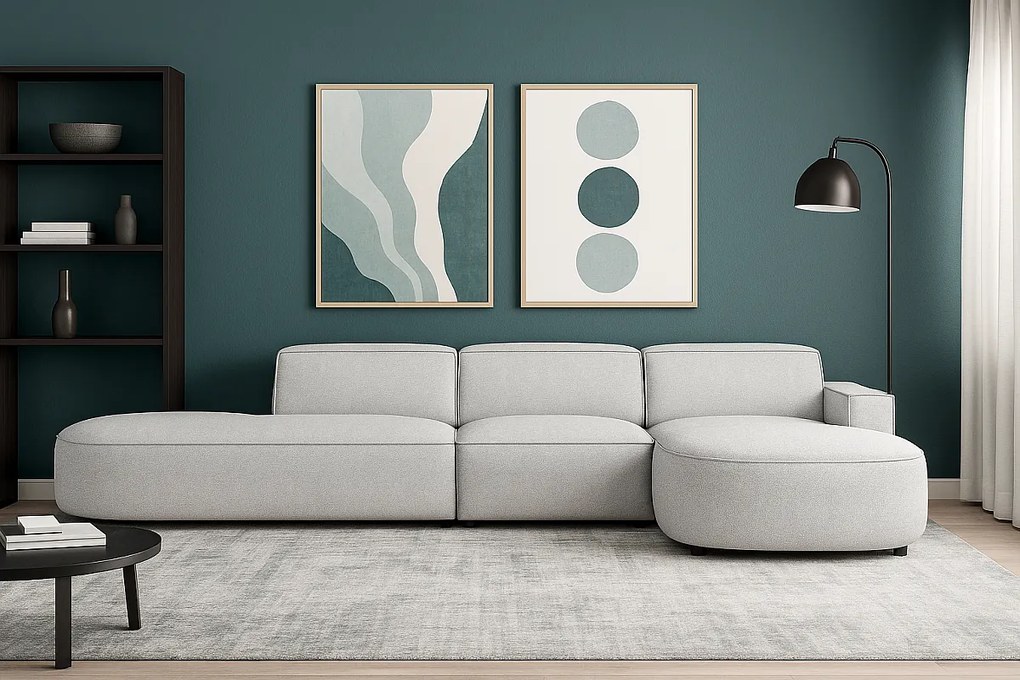 Narożnik modułowy CURSAL F prawostronny 364×166×70 cm jasno szary Raven 6 – zaokrąglone leżanki, wolnostojący