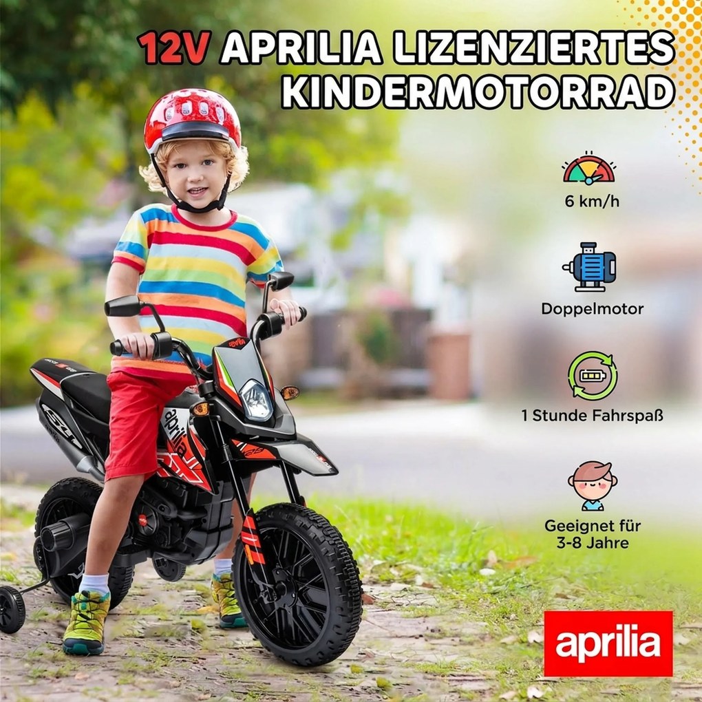 AIYAPLAY Elektryczny motocykl dziecięcy 12 V z 2 silnikami, kółka podporowe, amortyzator, koła 33,5 cm, muzyka, USB | Aosom PL