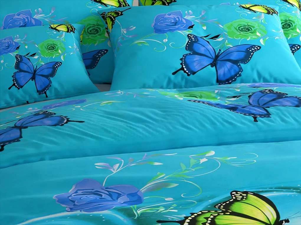 PrzytulneMieszkanie.pl PrzytulneMieszkanie.pl Pościel bawełniana w kolorze NIEBIESKO-ZIELONYM MOTYL w kolorze niebieskim Rozmiar pościeli: 70 x 90 cm | 140 x 200 cm