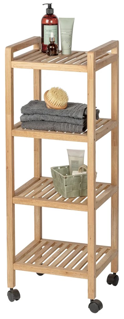 Regał łazienkowy na kółkach NORWAY z czterema półkami, drewno orzechowe, WENKO