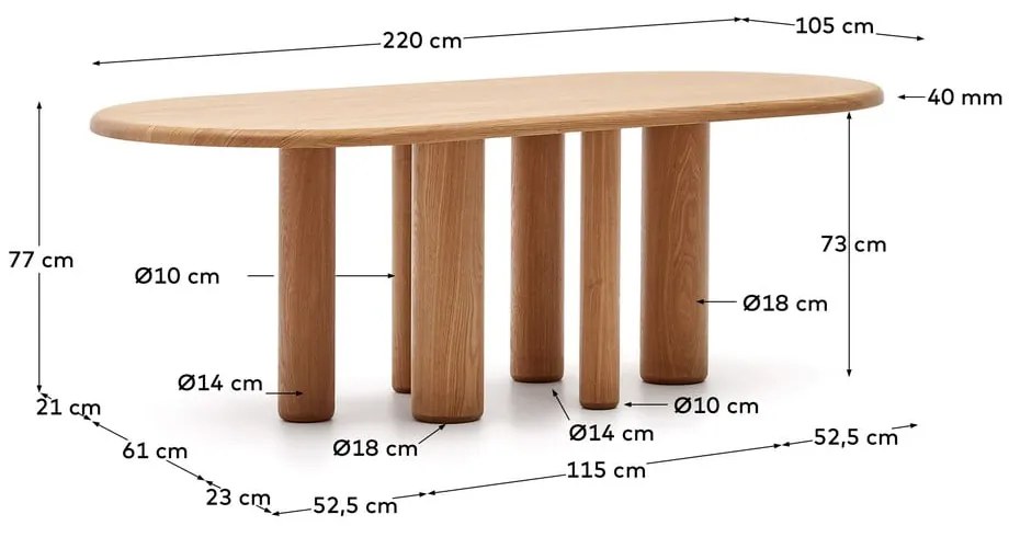Stół w dekorze jesionu 105x220 cm Mailen – Kave Home