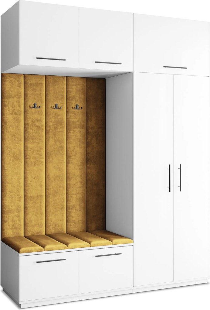 Masseno Garderoba REMA 180/240/60 cm Nowoczesna Szafa do Przedpokoju Biała, MONOLITH 48 (Żółty)