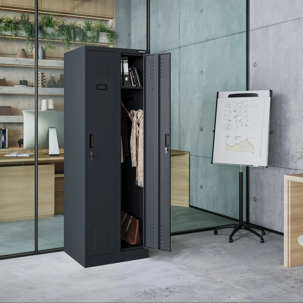 Szafka pracownicza metalowa dwukomorowa antracytowa: KACPER II, 600 x 1800 x 500 mm