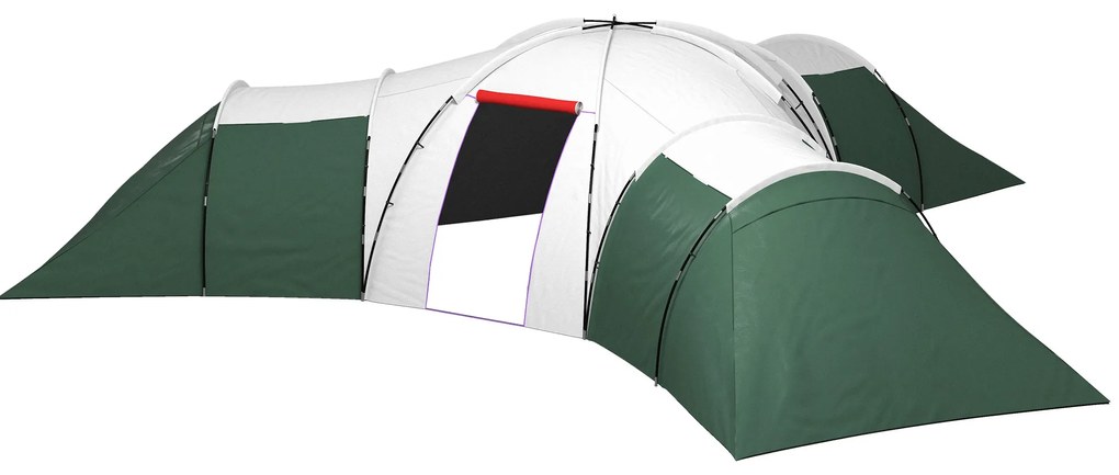 Outsunny Namiot Kempingowy dla 6-9 Osób, 4 Pomieszczenia, Wodoodporny, Przednamiot, 615x615x225cm, Zielony