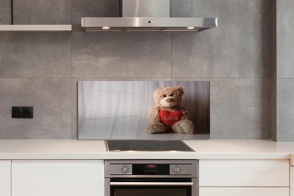 Szklany Panel Pluszowy Miś z Sercem