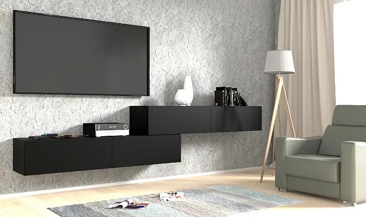 Czarna wisząca długa szafka rtv 160 cm E5-T55