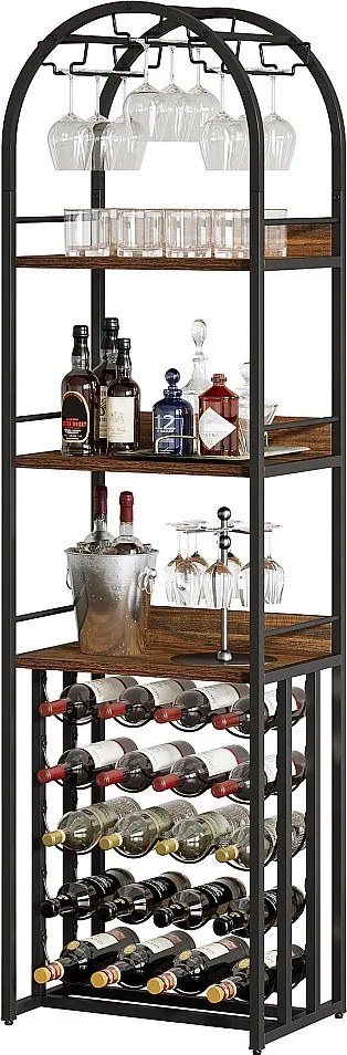 stojak na wino, stojak na butelki, metalowy stojak na wino z uchwytem na kieliszki i miejscem do przechowywania wina w piwnicy, barze